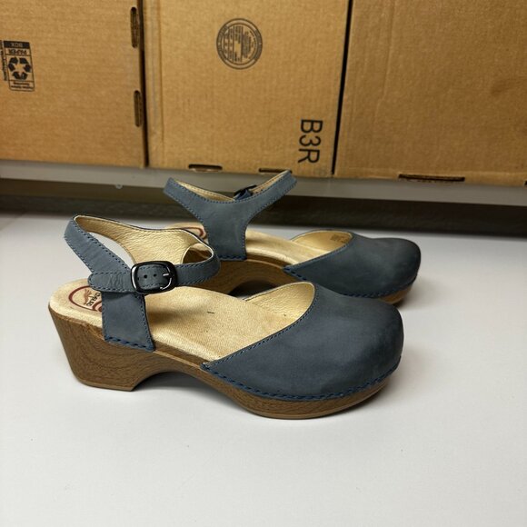 Dansko Blue Mules with Tan Sole - Picture 3 of 6